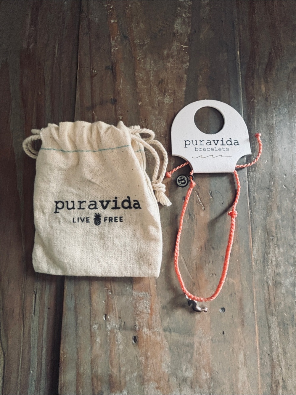 New Pura Vida Coral Braided Bracelet with Silver Seahorse Charm